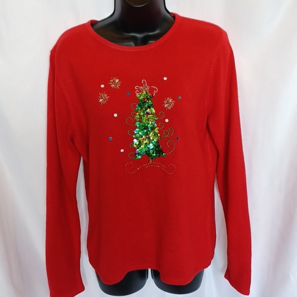 Empress Christmas Sweater, red, embroidered,  sequins,  beaded, red